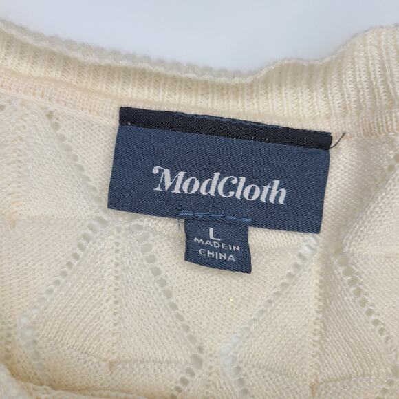 ModCloth Women's Lively Textered Ivory Long Sleeve Top Size Large - Picture 2 of 9